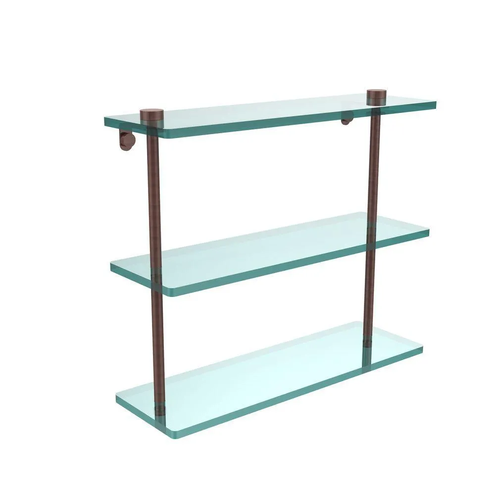Allied Brass 16 in. L x 15 in. H x 5 in. W 3-Tier Clear Glass Bathroom Shelf in Satin Nickel, photo 5 of 13