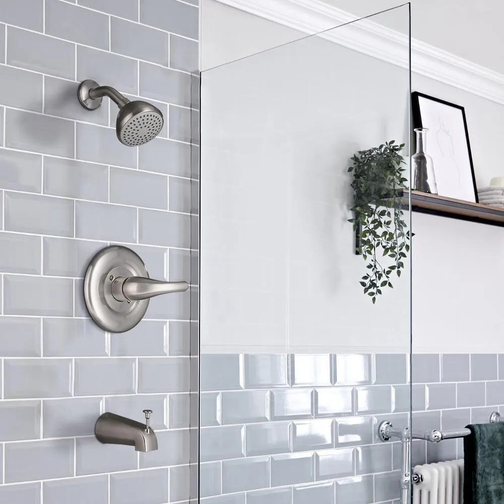 6-7/8 in. Brass 1-Spray Patterns Wall Mount Shower Head in Brushed Nickel, photo 3 of 4