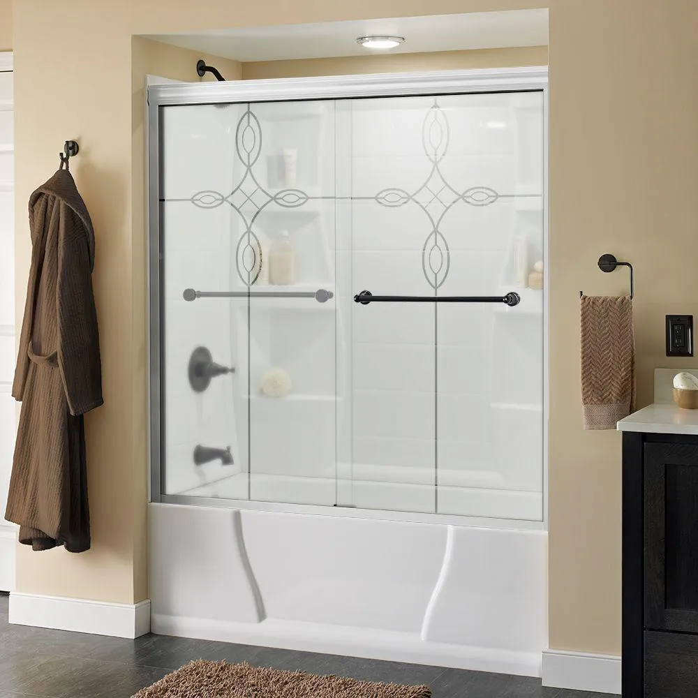 Crestfield 60 in. x 58-1/8 in. Semi-Frameless Traditional Sliding Bathtub Door in Bronze with Transition Glass, photo 57 of 67