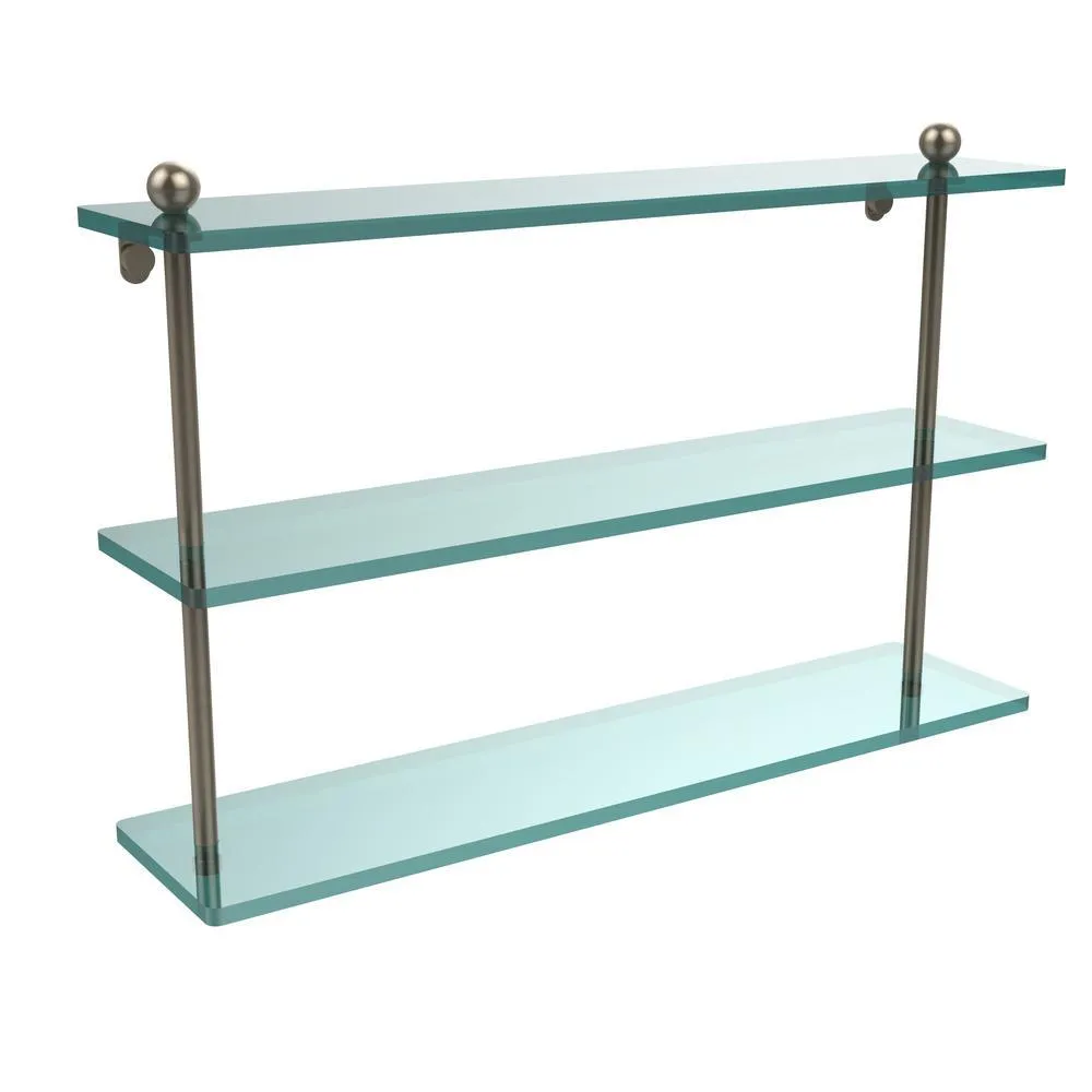 Allied Brass 22 in. L x 15 in. H x 5 in. W 3-Tier Clear Glass Bathroom Shelf in Satin Nickel, photo 9 of 16