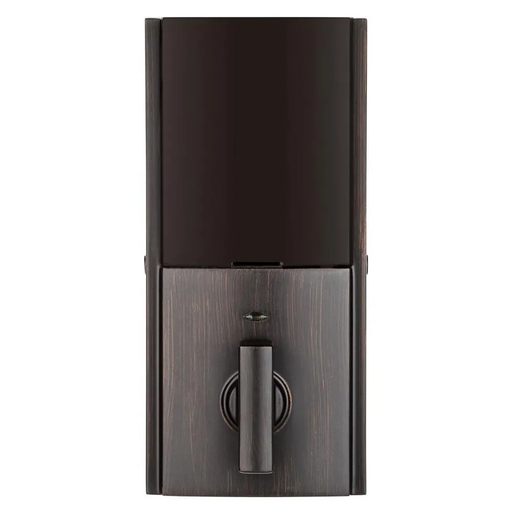 Kwikset SmartCode 915 Contemporary Venetian Bronze Electronic Deadbolt with San Clemente Handle Set and Halifax Interior Lever, photo 7 of 11