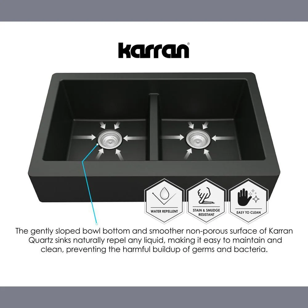 Farmhouse Apron Front Quartz Composite 34 in. Double Bowl Kitchen Sink in Black, photo 9 of 20