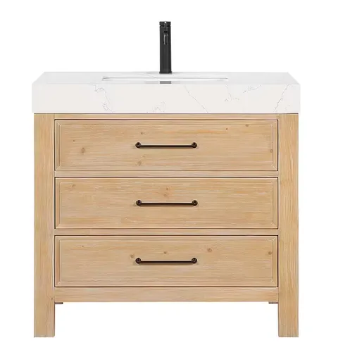 León 36 in wide · 22 in deep · 34 in high Single Sink Bath Vanity in Fir Wood Brown with White Composite Stone Top
