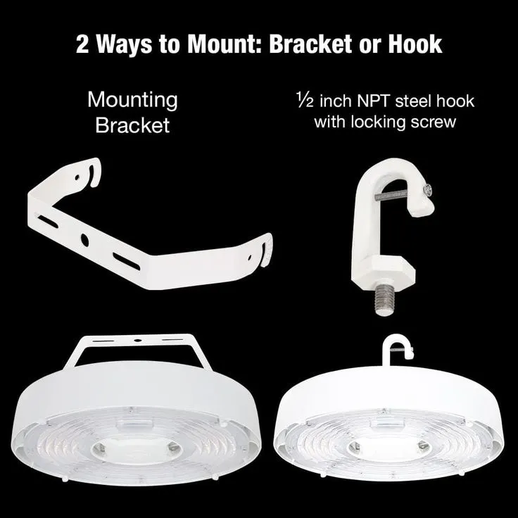 Commercial Electric 11 in.  Adjustable CCT Multiple Lumens 100-Watt Round Integrated LED High Bay Light 120-277V Mounting Options, photo 3 of 10