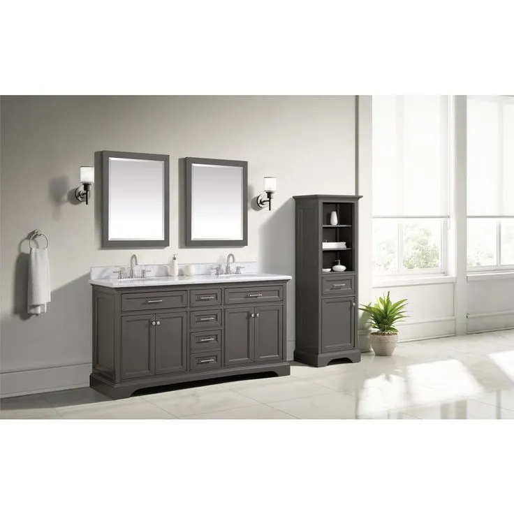 Windlowe 73 in. W x 22 in. D x 35 in. H Bath Vanity in Gray with Carrara Marble Vanity Top in White with White Sink, photo 5 of 15