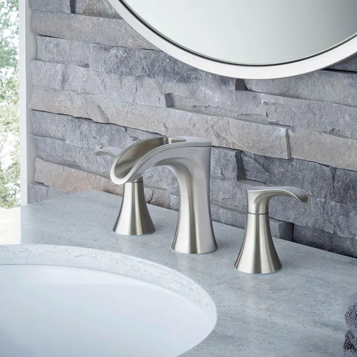 Brea 8 in. Widespread 2-Handle Waterfall Bathroom Faucet in Brushed Nickel, photo 2 of 7