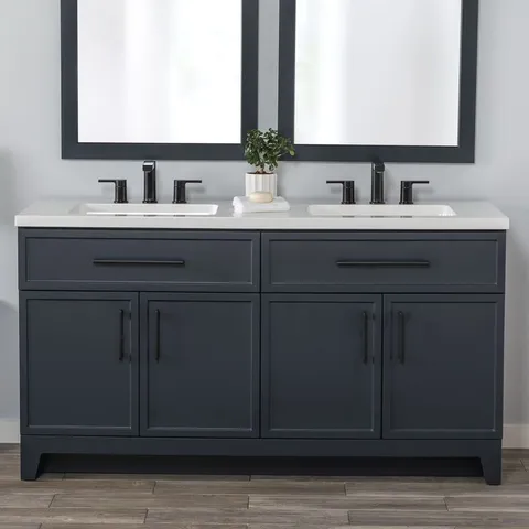 Potter 60-in Blue Double Sink Bathroom Vanity with White Cultured Marble Top