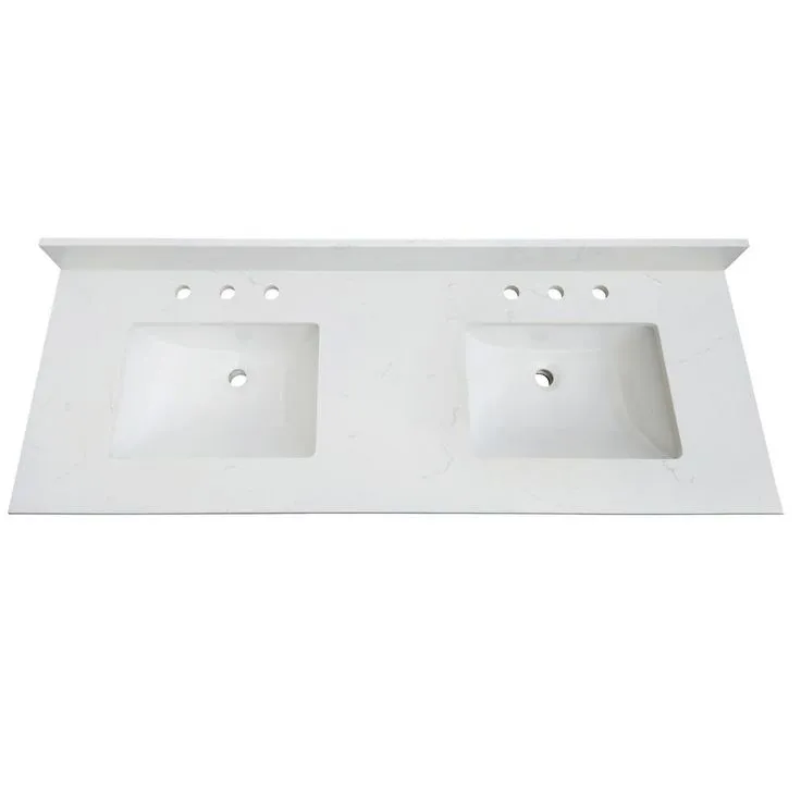 73 in. W x 22 in. D x 0.75 in. H Quartz Vanity Top in Carrara White with White Basins, photo 3 of 5