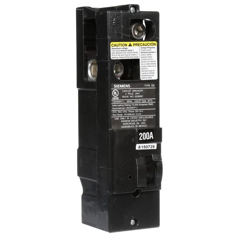 Siemens 200 Amp Double-Pole 10kA Type QS Multi-Family Main Breaker, photo 4 of 11