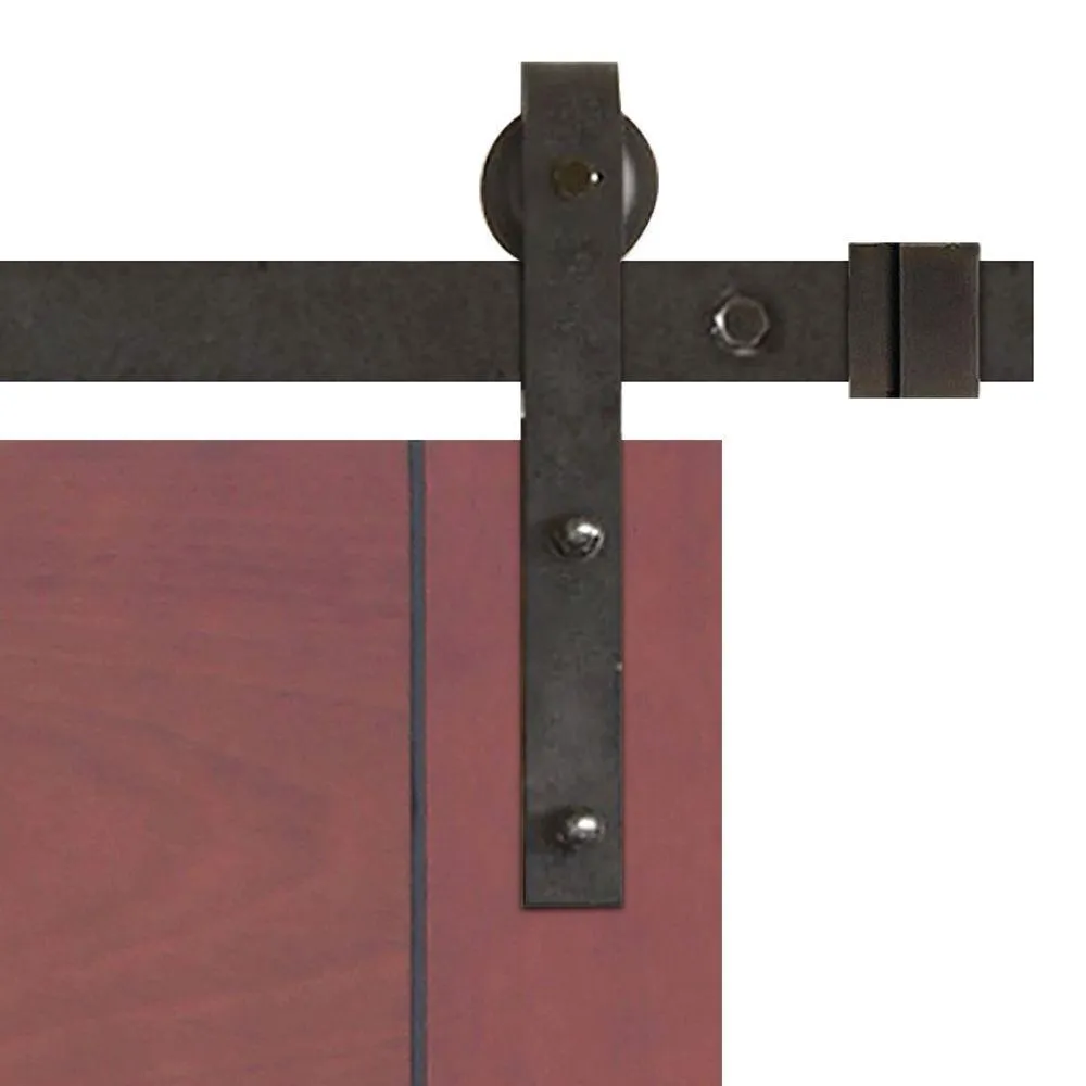 Pacific Entries 36 in. x 84 in. Contemporary Prefinished 5-Panel Flush Mahogany Wood Sliding Barn Door with Bronze Hardware Kit, photo 2 of 8