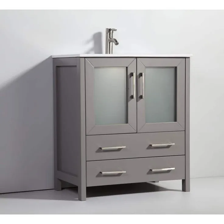 Vanity Art Brescia 42 in. W x 18 in. D x 36 in. H Bathroom Vanity in Grey with Single Basin Vanity Top in White Ceramic and Mirror, photo 5 of 9