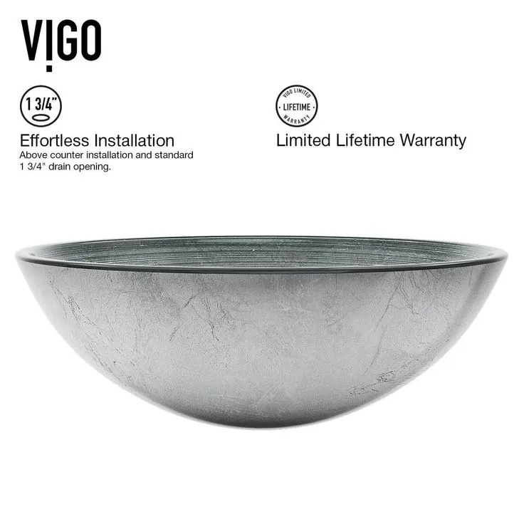 VIGO Glass Vessel Bathroom Sink in Simply Silver and Niko Faucet Set in Brushed Nickel, photo 9 of 11