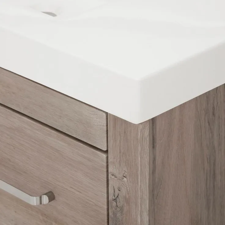 Woodbrook 37 in. W Bathroom Vanity in White Washed Oak with Cultured Marble Vanity Top in White with White Sink, photo 9 of 11