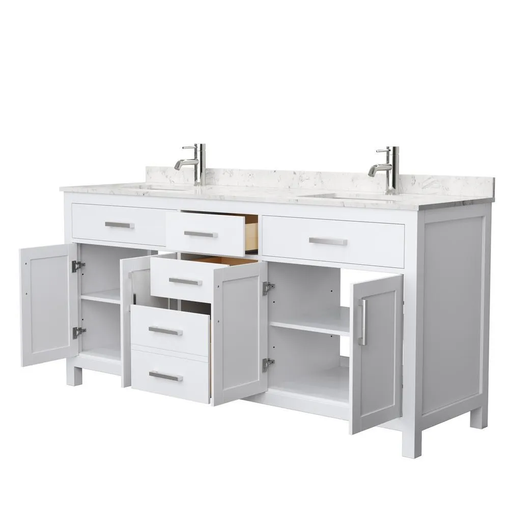 Beckett 72 in. W x 22 in. D Double Bath Vanity in White with Cultured Marble Vanity Top in Carrara with White Basins, photo 2 of 53