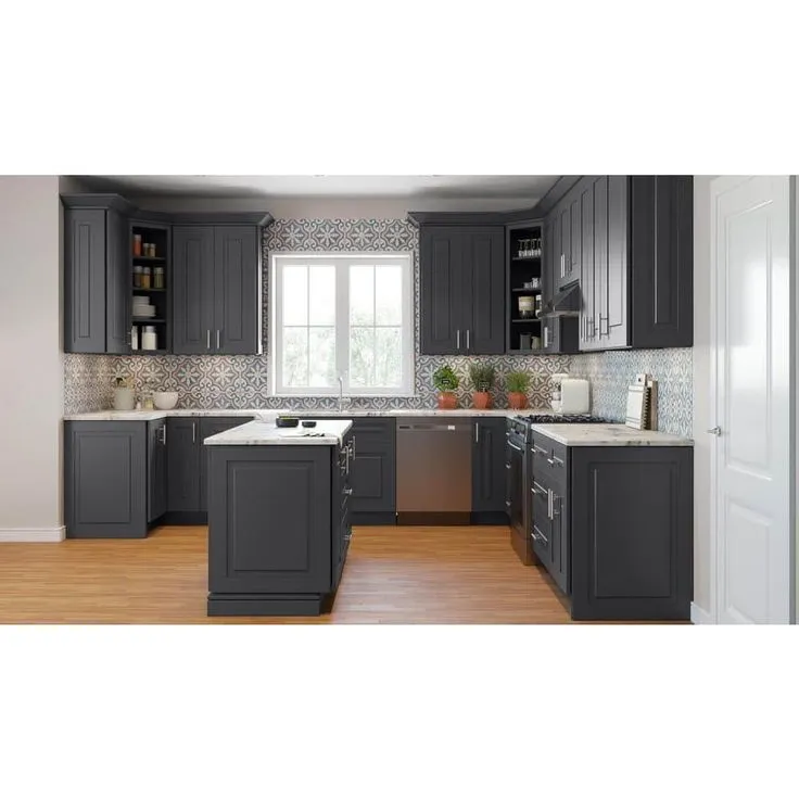 Home Decorators Collection Grayson 33 in. W x 24 in. D x 34.5 in. H Assembled Plywood Base Kitchen Cabinet in Deep Onyx with 2ROT Soft Close, photo 5 of 8