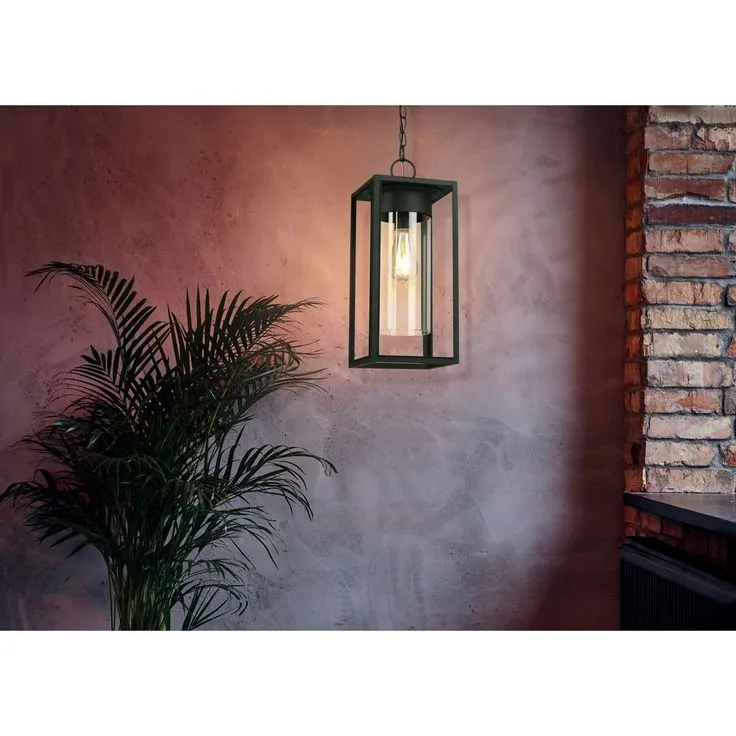 Eglo Walker Hill 7.36 in. W x 17.63 in. H 1-Light Matte Black Outdoor Hanging Pendant Light with Clear Glass, photo 3 of 5