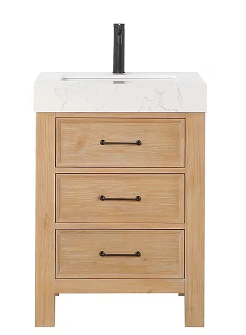 León 24 in wide · 22 in deep · 34 in high Single Sink Bath Vanity in Fir Wood Brown with White Composite Stone Top