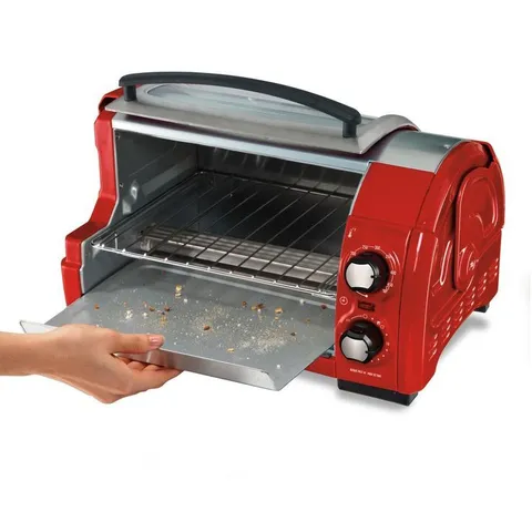 Easy Reach 1200 W 4-Slice Red Toaster Oven with Roll-Top Door