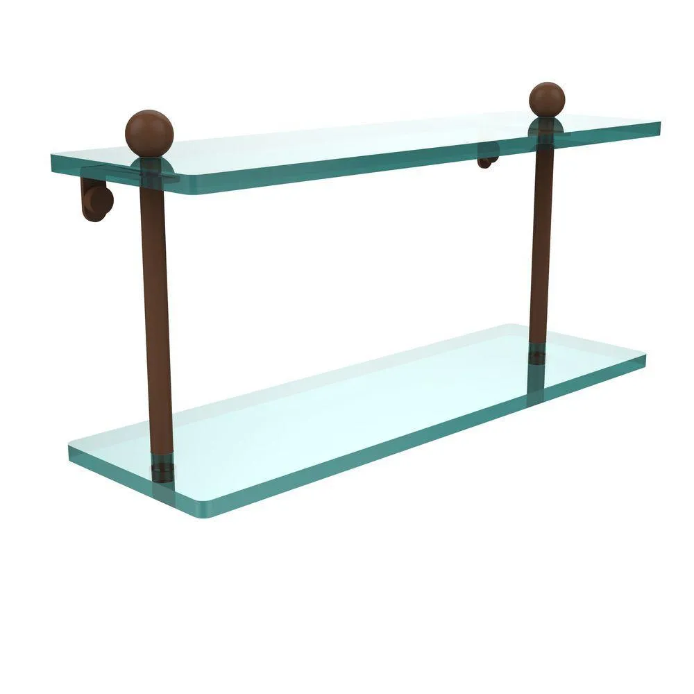 Allied Brass 16 in. L x 8 in. H x 5 in. W 2-Tier Clear Glass Bathroom Shelf in Satin Nickel, photo 13 of 14