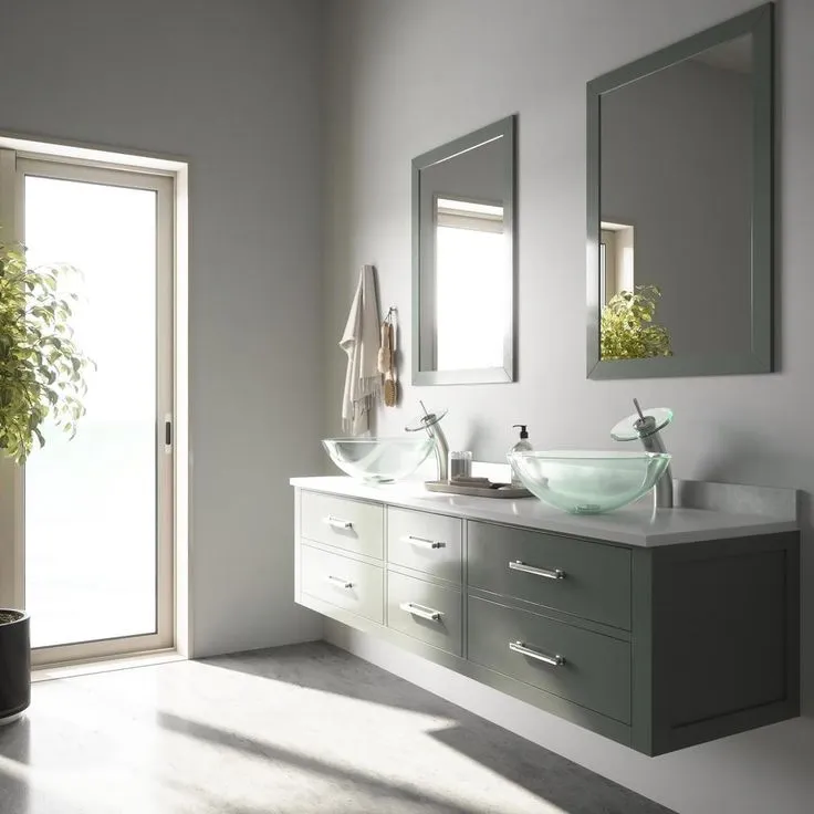 VIGO Glass Vessel Bathroom Sink in Clear Crystalline Glass with Waterfall Faucet Set in Brushed Nickel, photo 10 of 11