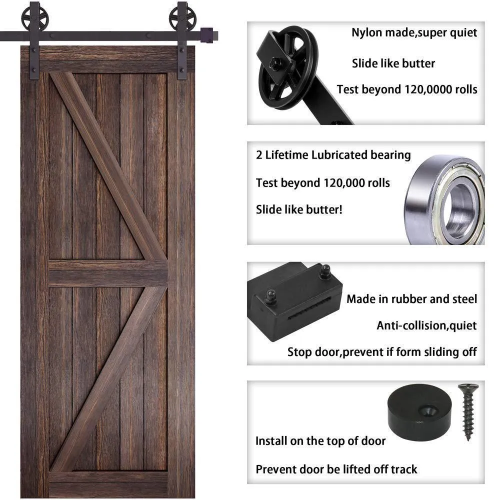 WINSOON 12 ft. /144 in. Frosted Black Sliding Barn Door Track and Hardware Kit for Double Doors with Non-Routed Floor Guide, photo 6 of 7