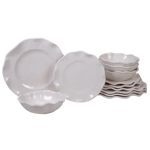 Perlette 12-Piece Solid Cream Melamine Outdoor Dinnerware Set