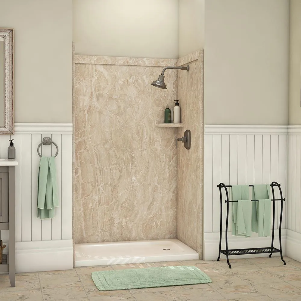 Elegance 36 in. x 48 in. x 80 in. 9-Piece Easy Up Adhesive Alcove Shower Wall Surround in Calacatta White, photo 15 of 24