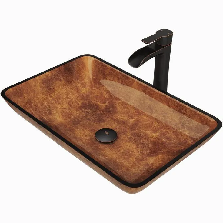 VIGO Glass Vessel Bathroom Sink in Russet and Niko Faucet Set in Antique Rubbed Bronze, photo 4 of 11