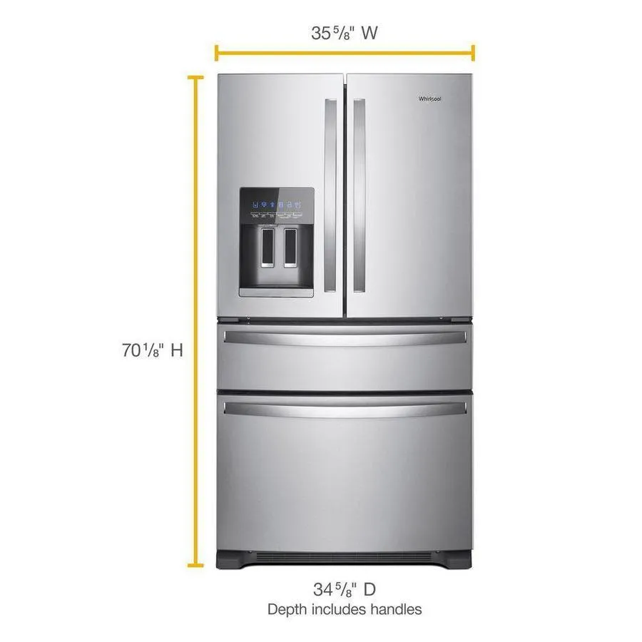 Whirlpool 24.5-cu ft 4-Door 36-in French Door Refrigerator with Exterior Ice and Water Dispenser - Fingerprint Resistant Stainless Steel, photo 8 of 13