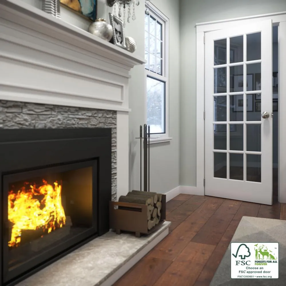 28 in. x 80 in. Clear Glass 15-Lite True Divided White Finished Solid French Interior Door Slab, photo 4 of 9