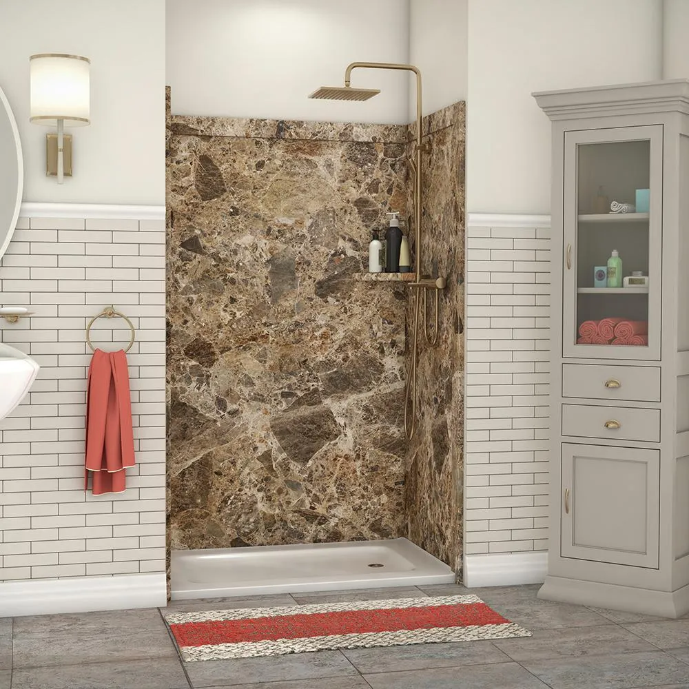 Elegance 36 in. x 48 in. x 80 in. 9-Piece Easy Up Adhesive Alcove Shower Wall Surround in Calacatta White, photo 18 of 24