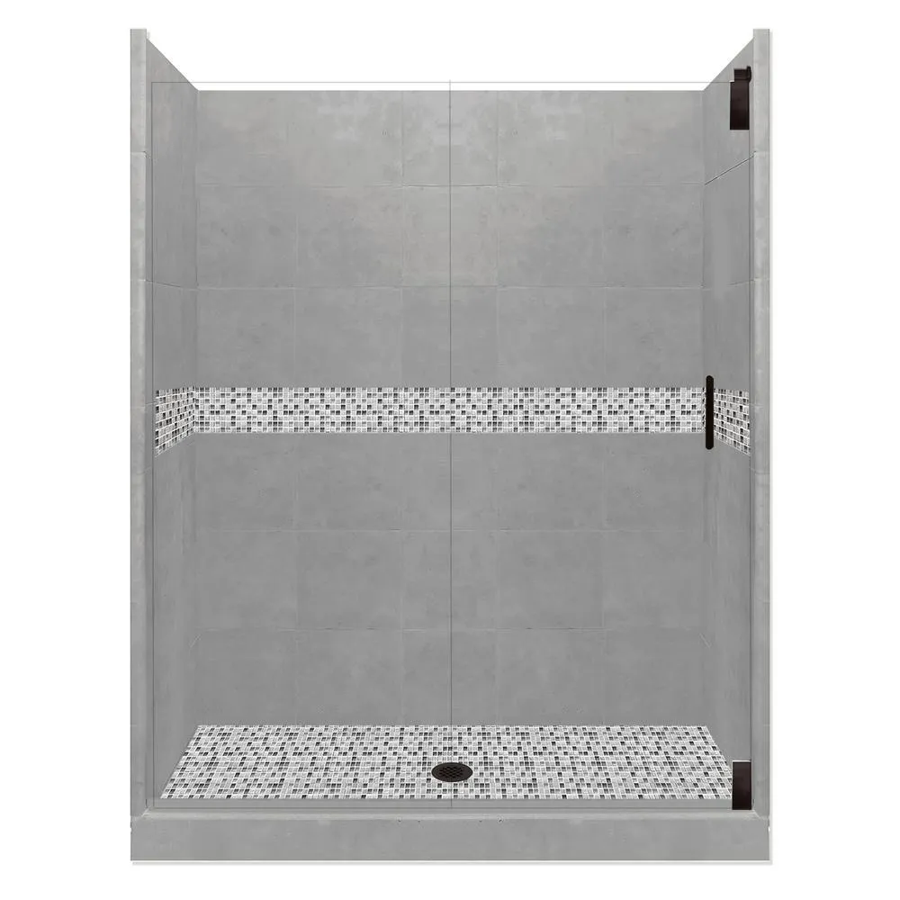 Del Mar Grand Hinged 36 in. x 54 in. x 80 in. Center Drain Alcove Shower Kit in Natural Buff and Satin Nickel Hardware, photo 16 of 16