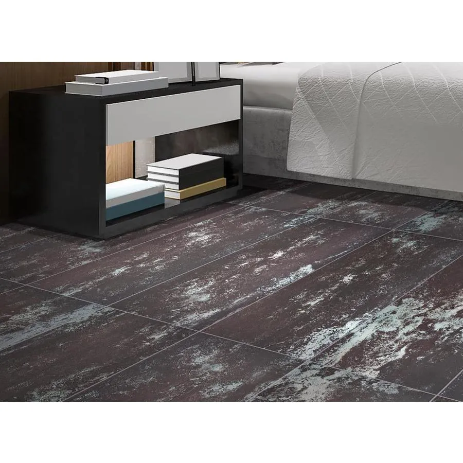 American Villa Supernatural 8-Pack Dark Steel 12-in x 24-in Metallic Porcelain Stone Look Floor Tile, photo 3 of 9