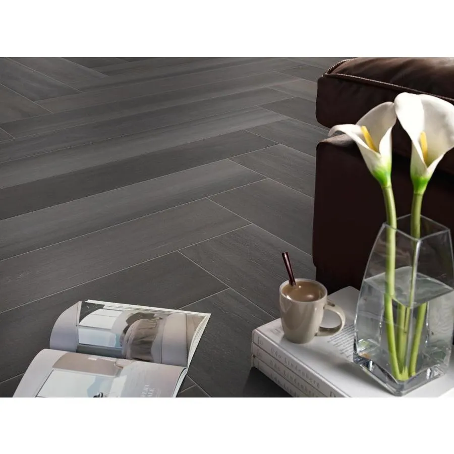 American Villa Twilight Graphite 6-in x 36-in Glazed Porcelain Wood Look Floor Tile, photo 3 of 7