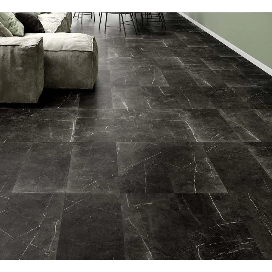 American Villa Noir Black Veined 12-in x 24-in Glazed Porcelain Marble Stone Look Floor and Wall Tile, photo 2 of 8