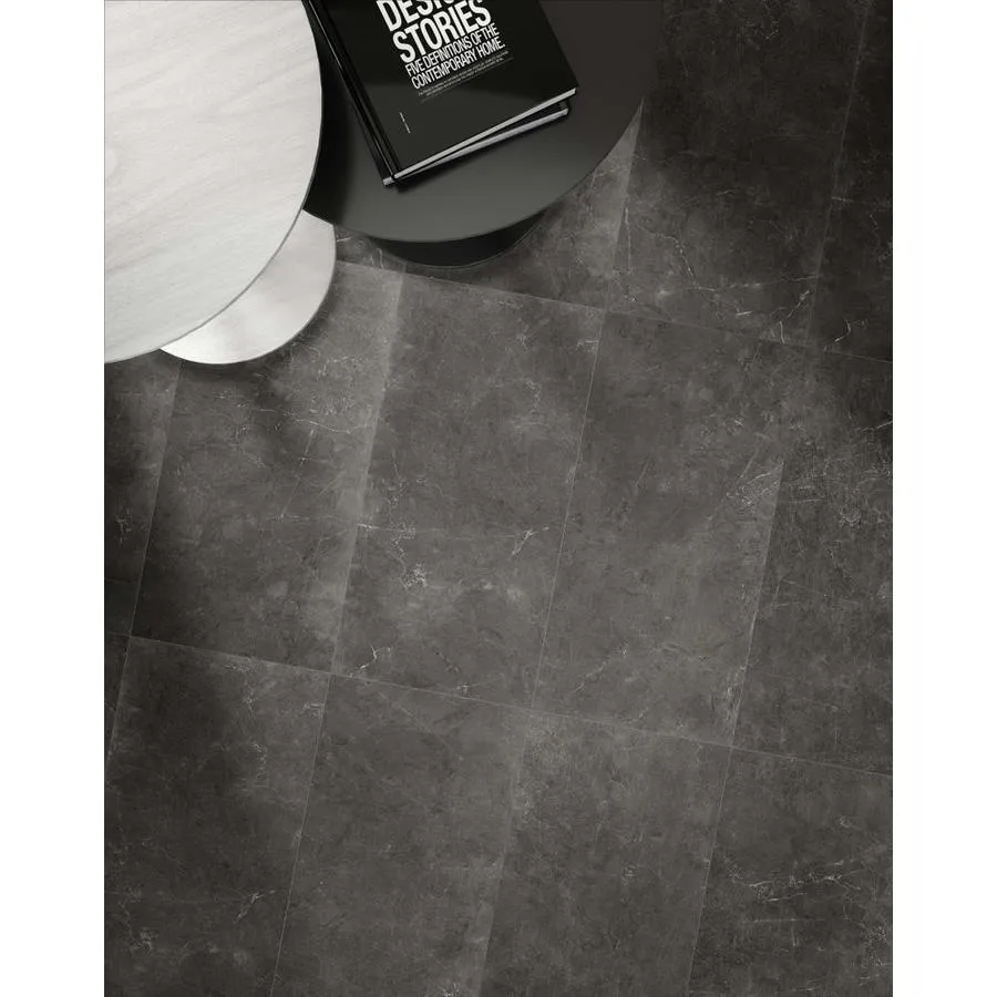 American Villa Noir Black Veined 12-in x 24-in Glazed Porcelain Marble Stone Look Floor and Wall Tile, photo 5 of 8