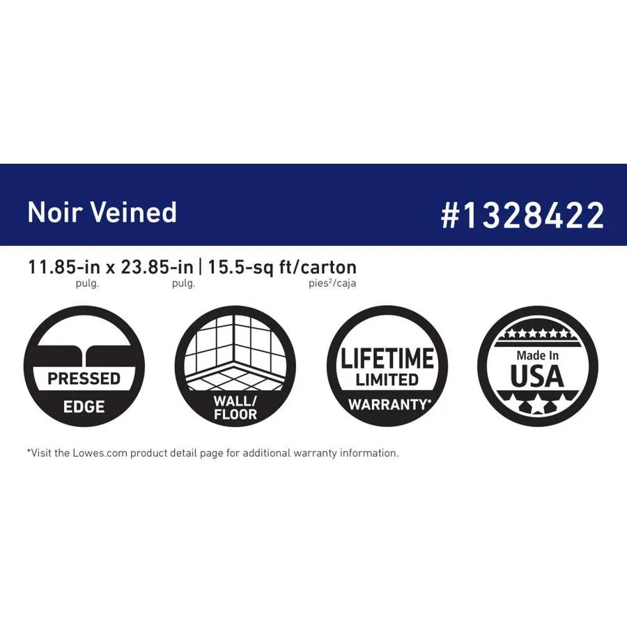 American Villa Noir Black Veined 12-in x 24-in Glazed Porcelain Marble Stone Look Floor and Wall Tile, photo 7 of 8