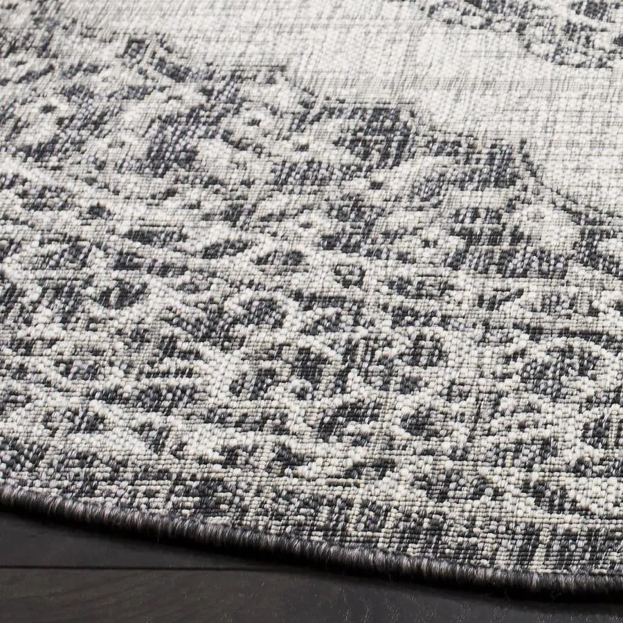 Safavieh Courtyard Napa 7 x 7 Light Gray/Black Round Indoor/Outdoor Floral/Botanical Coastal Area Rug, photo 2 of 4