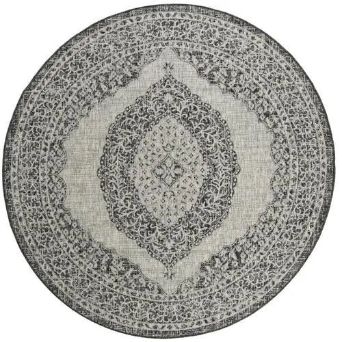 Safavieh Courtyard Napa 7 x 7 Light Gray/Black Round Indoor/Outdoor Floral/Botanical Coastal Area Rug, photo 4 of 4