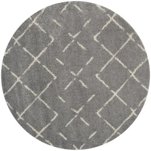 Safavieh Arizona Myra Shag 5 x 5 Gray/Ivory Round Indoor Trellis Moroccan Area Rug, photo 4 of 4