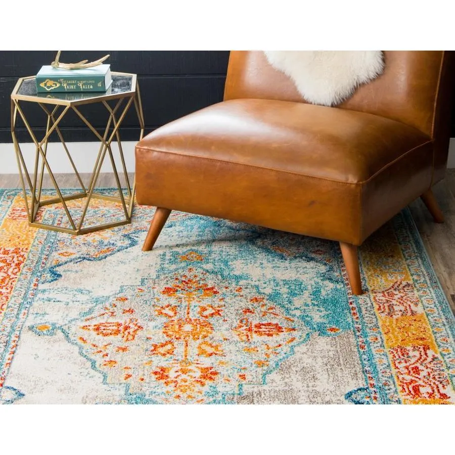 Unique Loom Da Vinci Vita 9 x 12 Blue/Orange Indoor Medallion Oriental Area Rug, photo 4 of 10