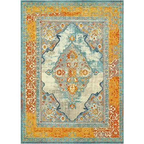 Unique Loom Da Vinci Vita 9 x 12 Blue/Orange Indoor Medallion Oriental Area Rug, photo 10 of 10