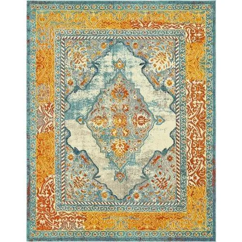 Unique Loom Da Vinci Vita 8 x 10 Blue/Orange Indoor Medallion Oriental Area Rug, photo 10 of 10