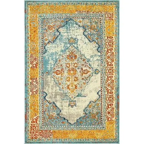 Unique Loom Da Vinci Vita 4 x 6 Blue/Orange Indoor Medallion Oriental Area Rug, photo 10 of 10