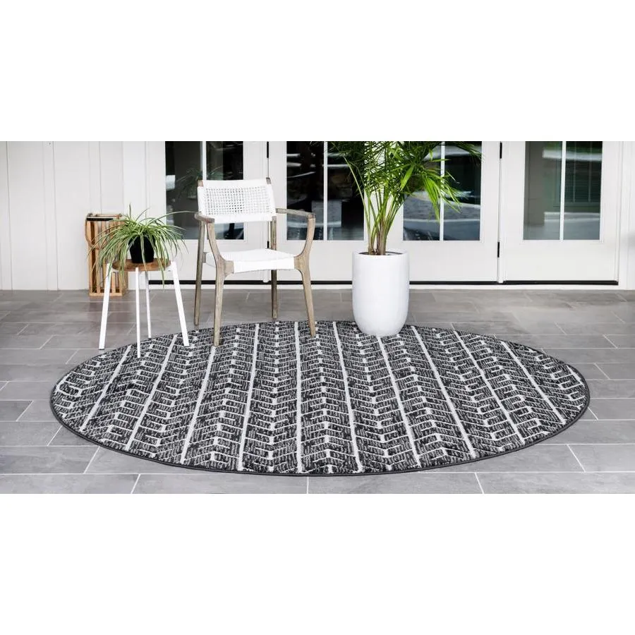 Unique Loom Aston Sabrina Soto Outdoor 8 x 8 Black Round Indoor/Outdoor Geometric French Country Area Rug, photo 3 of 7