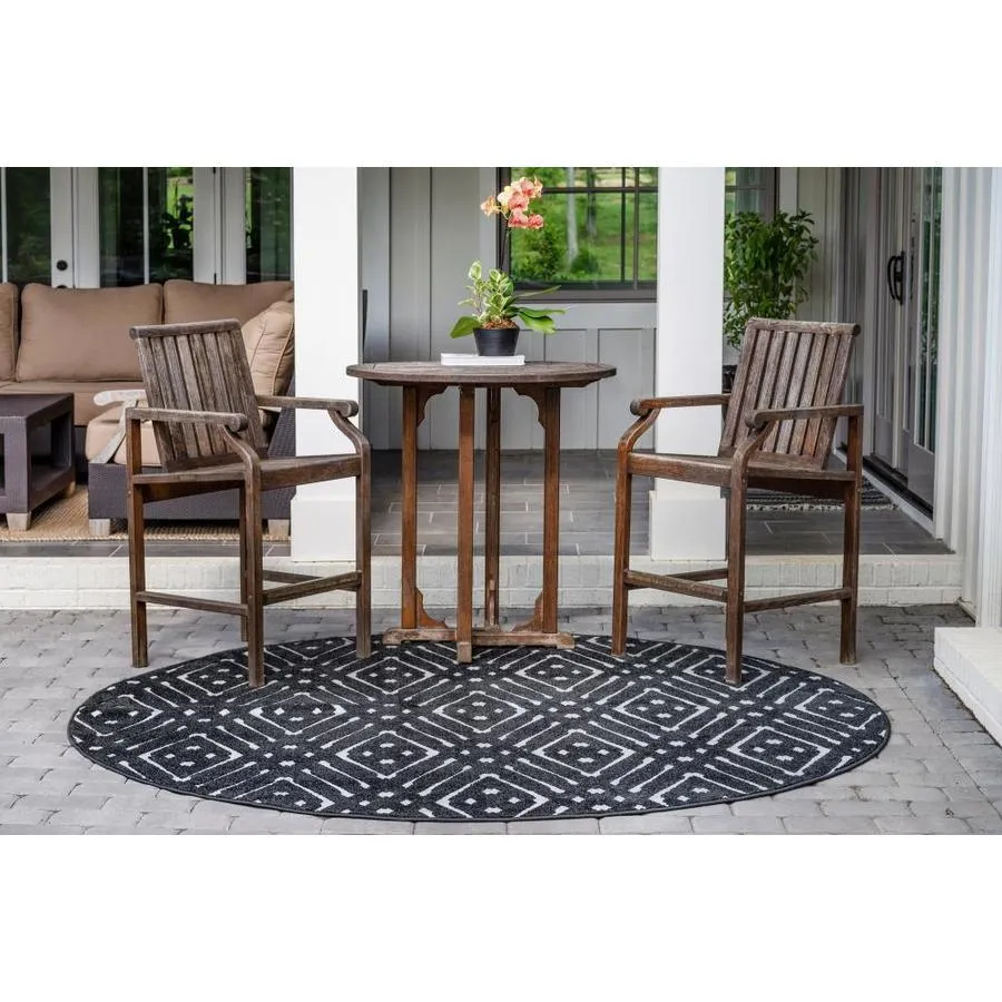 Unique Loom Ella Sabrina Soto Outdoor 8 x 8 Black Round Indoor/Outdoor Geometric French Country Area Rug, photo 3 of 7