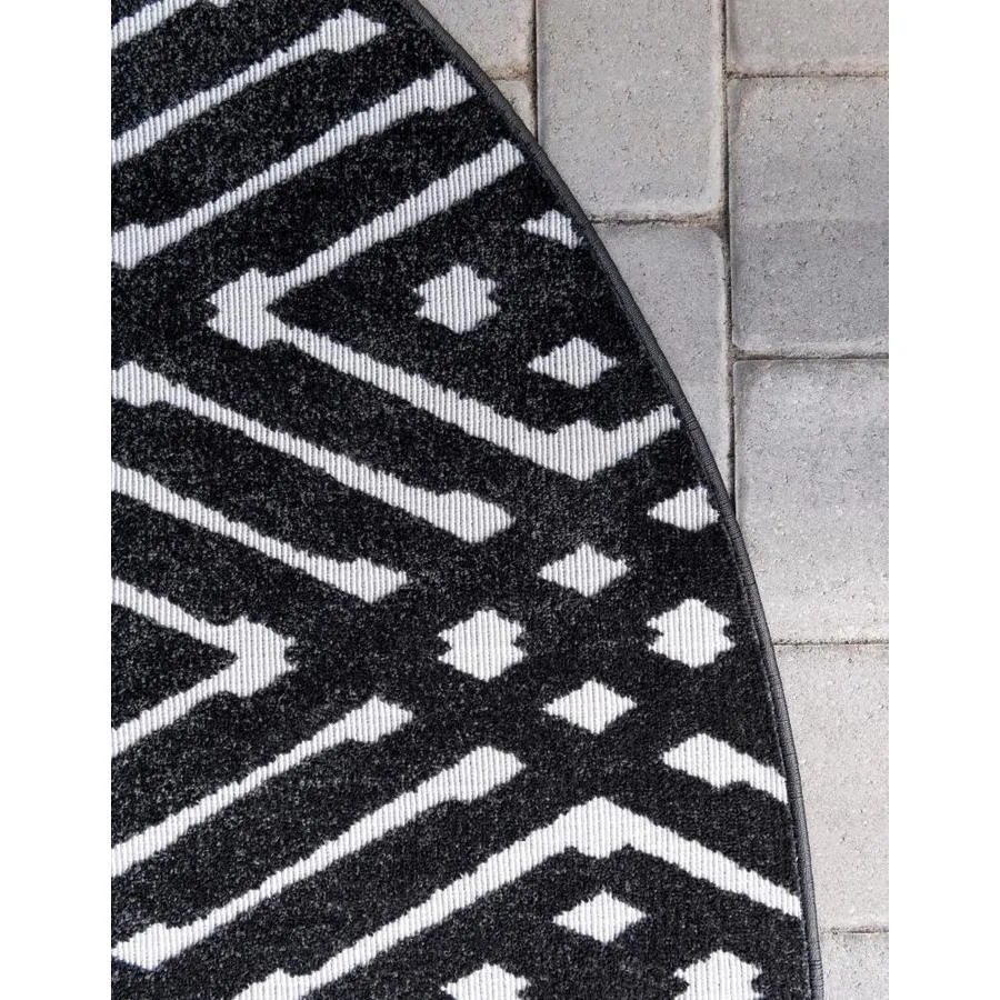 Unique Loom Ella Sabrina Soto Outdoor 8 x 8 Black Round Indoor/Outdoor Geometric French Country Area Rug, photo 5 of 7