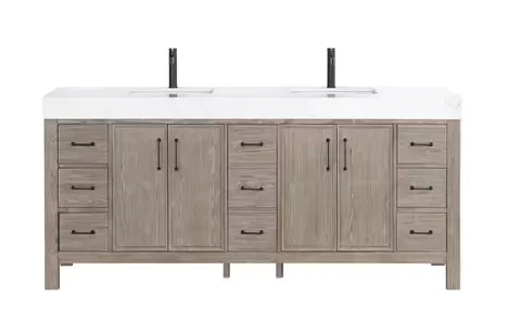 León 84 in wide · 22 in deep · 34 in high Double Sink Bath Vanity in Fir Wood Grey with White Composite Stone Top