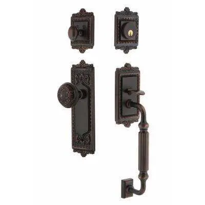 Cerberus Polished Brass Entry Door Handleset with Double Handle