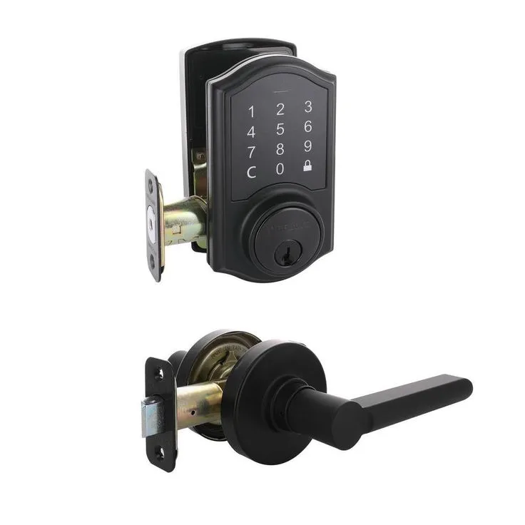 Defiant Castle Matte Black Touchpad Single Cylinder Deadbolt with Tonbridge Hall and Closet Door Lever Combo Pack, photo 2 of 9